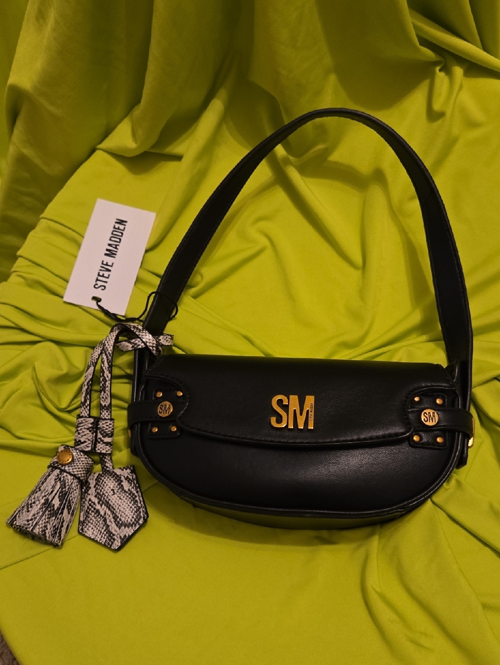 Steve Madden Shoulder Windsor Purse Black With Snakeskin